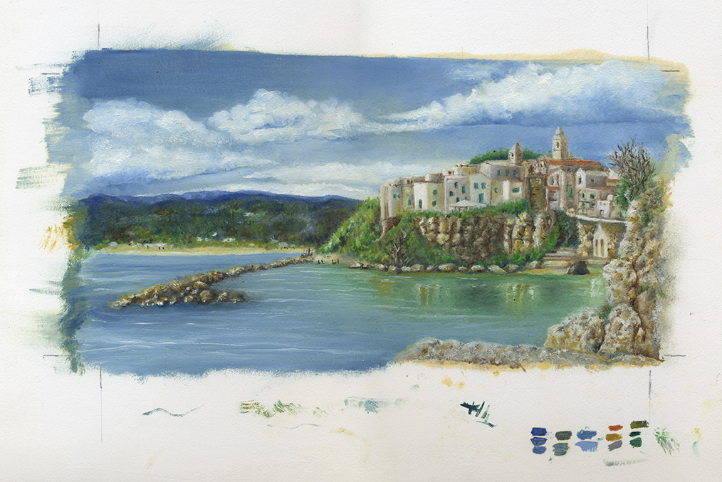 olio su carta panorama di Vieste